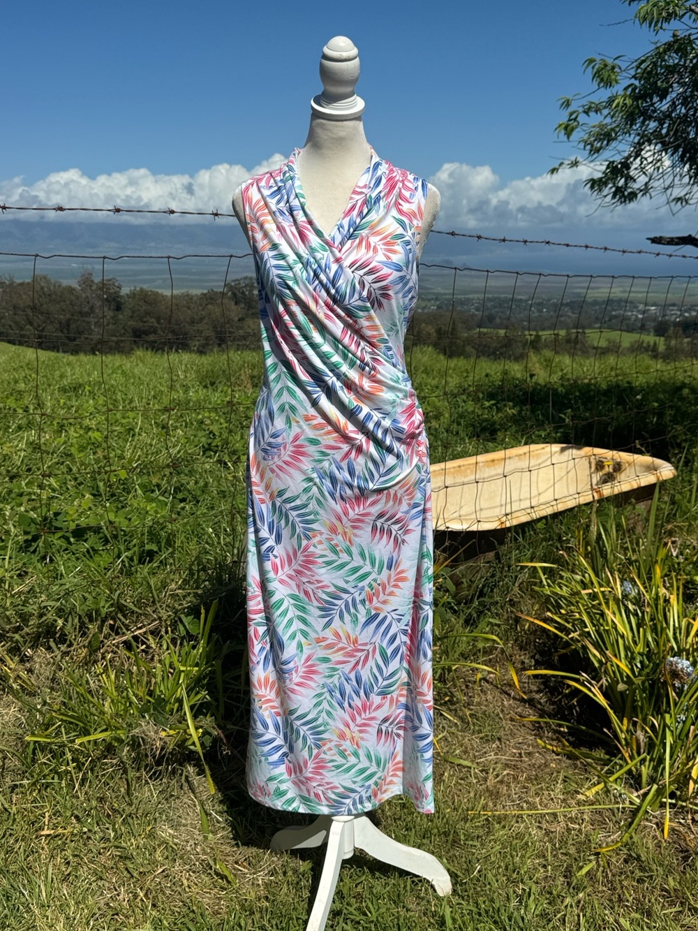 Tommy Bahama Holi Frondi Tropical Sleeveless  MIDI Dress  small